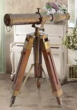 Vintage Brass Nautical Telescope 10 Inch With Wooden Tripod Stand Handmade Gift