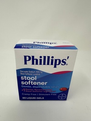 Genuine Phillips Stool Softener Laxative Liquid Gels 100 mg Gentle Relief 30 Ct