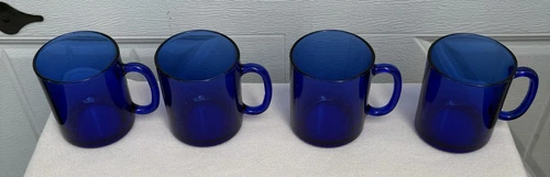 4 Arcoroc Saphir Mugs Set Vintage Cobalt Blue Drink Coffee Cup Dishes France Lot