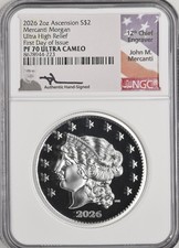2026 $2 Ascension Island UK - MERCANTI MORGAN UHR 2 Oz Silver  NGC PF70 FDI 🇦🇮