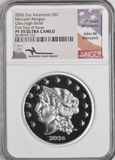 2026 $2 Ascension Island UK - MERCANTI MORGAN UHR 2 Oz Silver  NGC PF70 FDI 🇦🇮