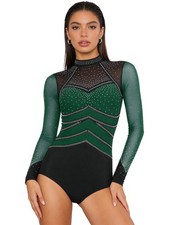 Womens Rhythmic Gymnastics Leotard Color Block Ballet Leotard Athletic Costume