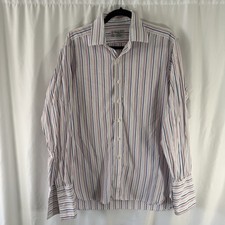 Turnbull  Asser Dress Shirt Men's 16.5 White Striped Button Up French Cuff