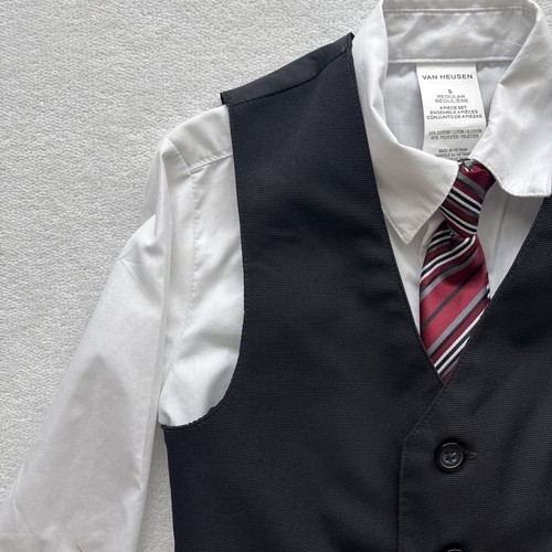 Van Heusen Big Boy Size 5 Suit Pants Vest Shirt Red Stripe Tie Formal Outfit Set - Picture 3 of 21