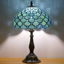 Tiffany Lamp Stained Glass Table Lamp Antique Bedside Reading Light W12H19 In...