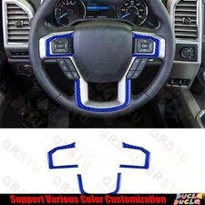 for Ford F-150 15-17 Blue Carbon Fiber Interior Steering Wheel Panel Trim Cover