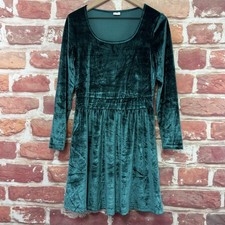 Lascana Dress Womens 6 Green Velvet Velour Stretchy Festive Evening Fit & Flare