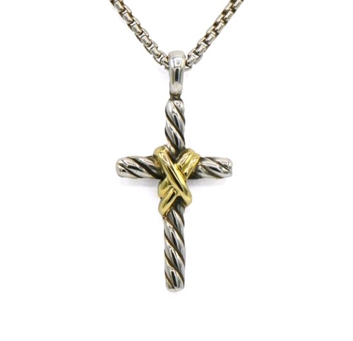 David Yurman Petite X 925/14k Cross Necklace