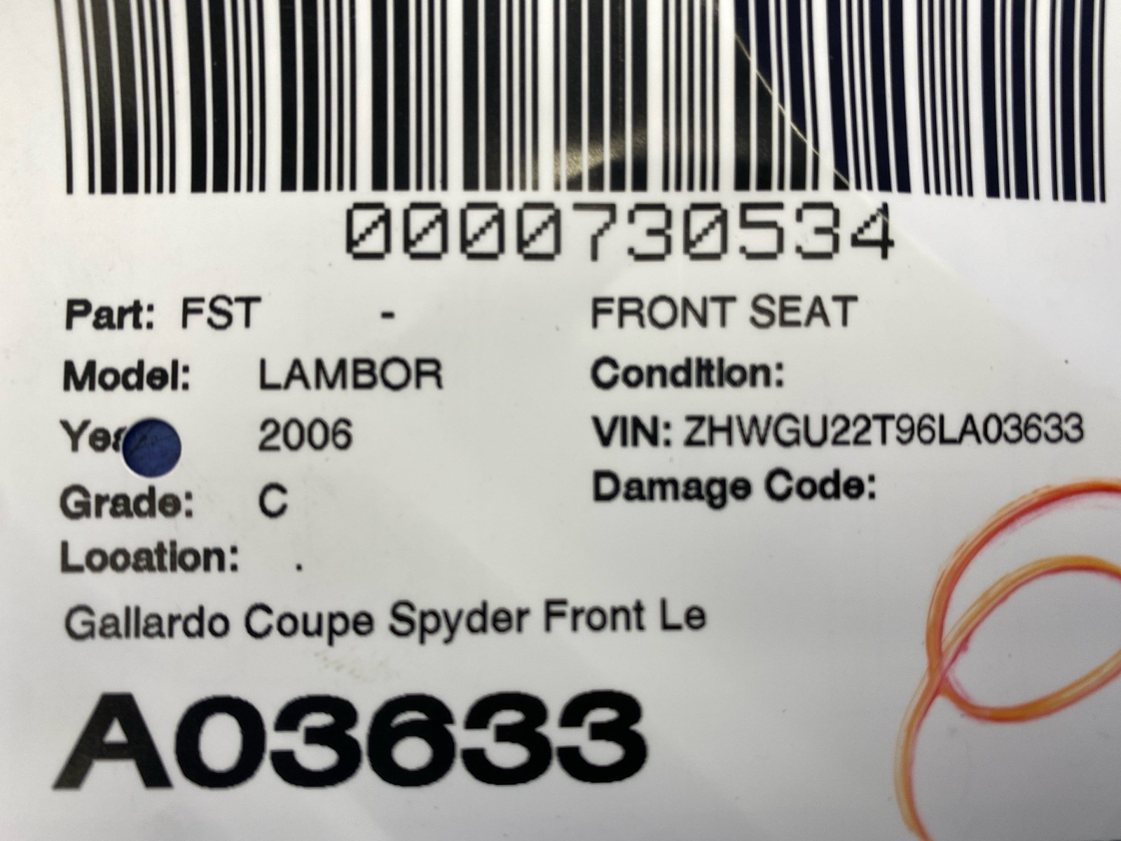 2004 - 2008 Lamborghini Gallardo LP520-4 Oem Front Left Lower Seat Cushion