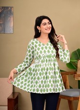 Women's Ethnic Wear Top Indian Style Full Sleeve Tunic Kurta Floral Print