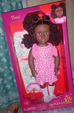 Our Generation Zoey 18" Doll with Pink Dress & Rainbow Pajama Outfit New