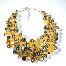 ALDO Gold Tone Statement Bib Necklace Faceted Glass Beads Collar Adjustable