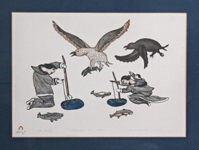 Cape Dorset Inuit Print “Ice Fishing” Sorosiluto Ashoona