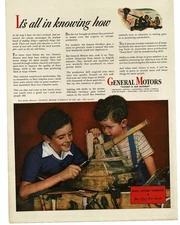 1945 GM General Motors little boys build wooden cannon WWII Vintage Print Ad