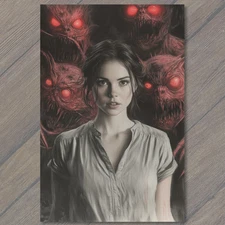 Art Print Woman Surrounded Red Eyed Monsters Grunge Horror Vibe Dark Gothic Fear
