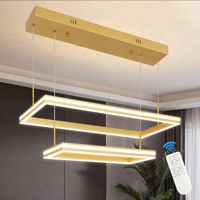 2 Ring Gold Modern Led Chandelier Adjustable Ring Light Dimmable Rectangular...