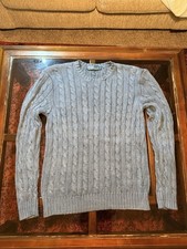 Polo Ralph Lauren Sweater L Blue Silk Linen Cable Knit Sweater