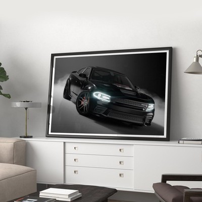 Dodge Charger SRT Hellcat Poster: Bold Black American Muscle Car Print, Wand
