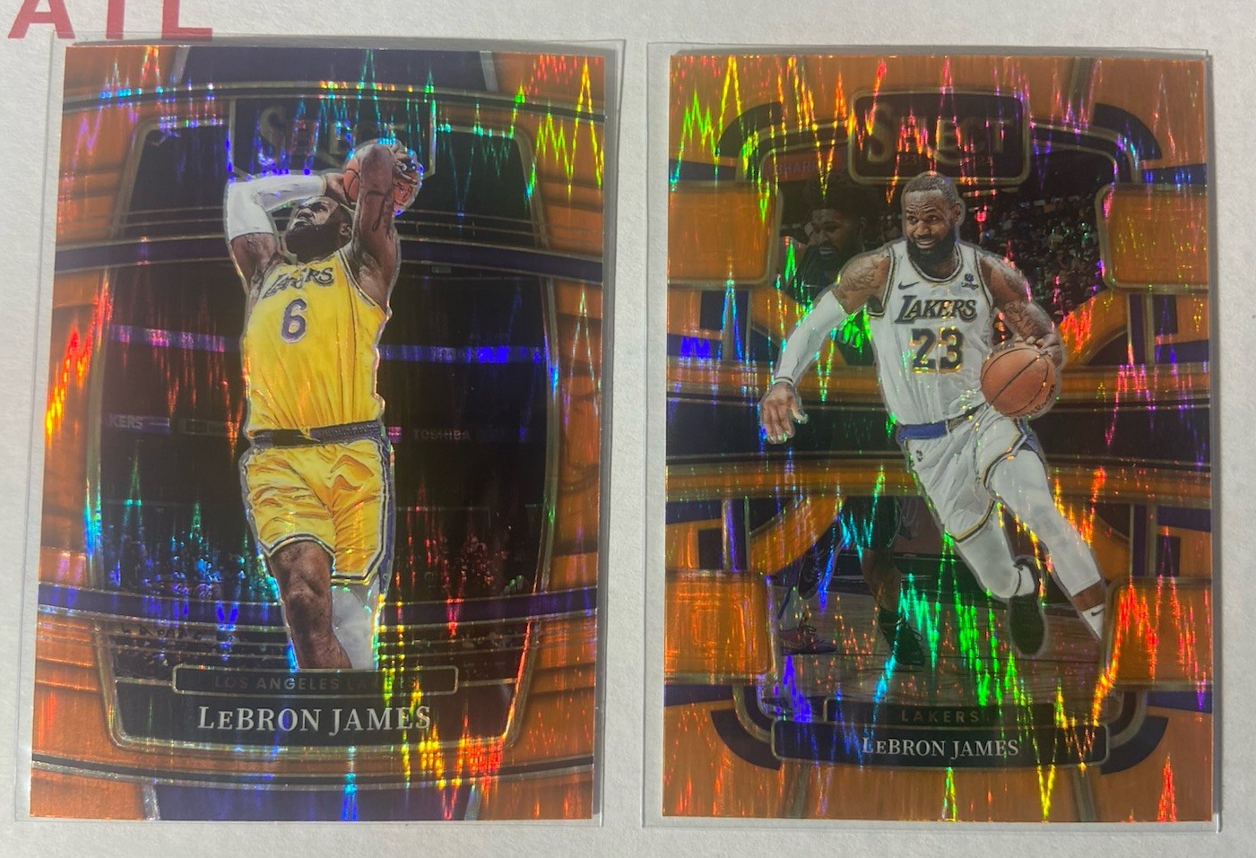 Lebron James 2021-22 Select & 2023-24 Select Concourse Orange Flash Prizm