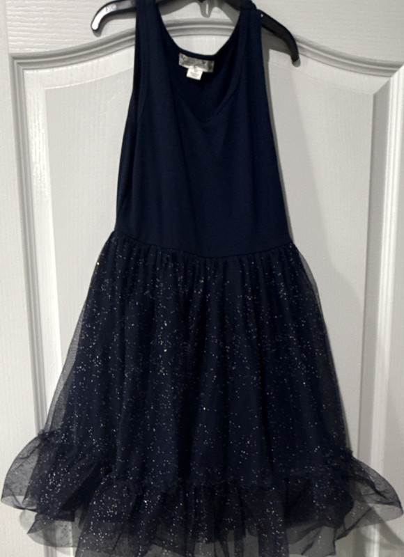 Knit Works Girls Navy Blue Fit & Flare Tulle Glitter Dress Sleeveless Size 10