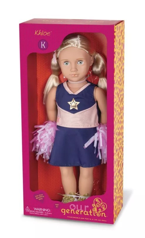OUR GENERATION Khloe 18" Cheerleader Doll w/Uniform & Pom Poms - NEW