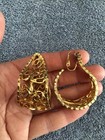 Vtg Gold Tone Filigree Hoop Earrings Clip Large Nugget Wide Hoops Statement — photo 2