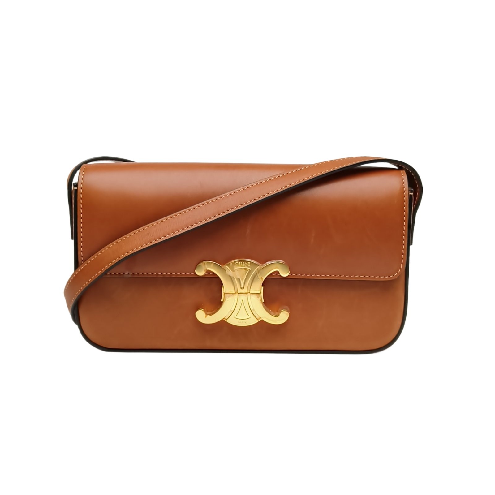 CELINE Triomphe Horizontal Shoulder Bag 20cm Caramel Calfskin