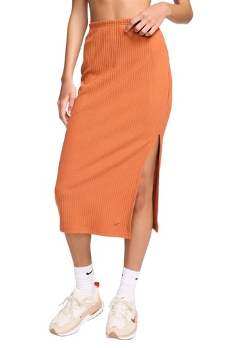 Nike Sportswear Chill Rib Slim Midi Skirt Size S Burnt Sunrise Orange FQ1636-825 - Picture 10 of 10