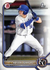 2022 Bowman Draft #BD-44 Hayden Dunhurst Kansas City Royals 1st Bowman
