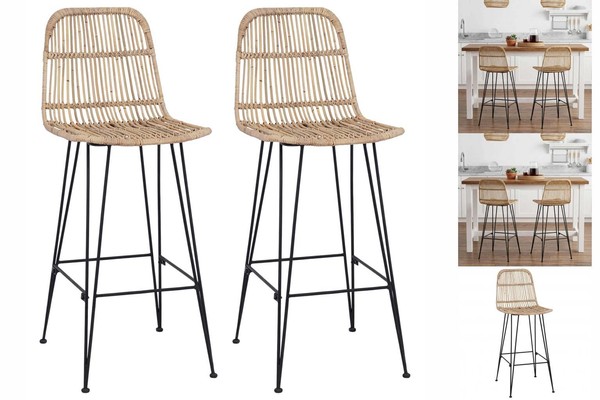 Barhocker 2 Pcs Natur 44X55X109 Cm Rattan Und Stahl-image