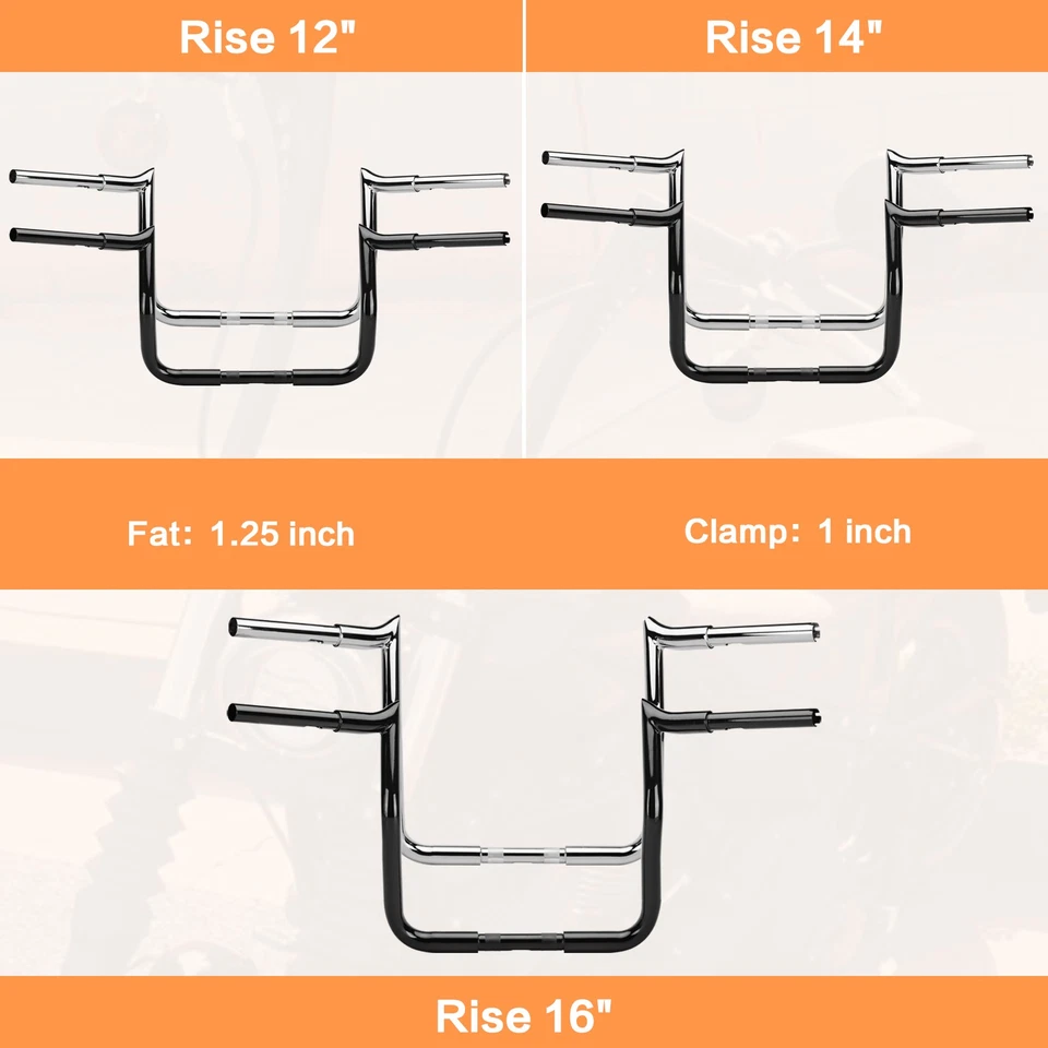 12/14/16" Rise Meathook Bars Handlebar For Harley Street Electra Glide 1986-2023 - Image 2 of 4