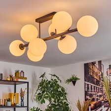 8-flammige Retro Deckenlampe, Schwarzes Metall & Milchglas, E14, Vintage Design