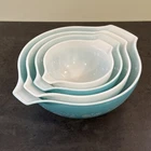 Vintage Set 4 Pyrex Turquoise Amish Butterprint Cinderella Mixing Nesting Bowls