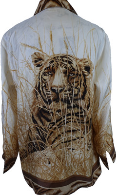 Escada Womens Button Front Blouse Silk Size 42 Lioness Print Collared 12 US Fun