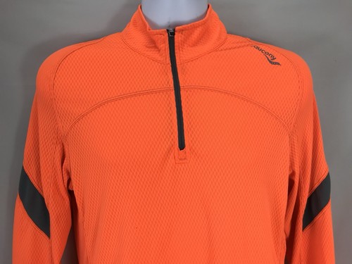Saucony 1/4 Zip Running Jogging Pullover Mens Medium Orange Mock Neck Vizipro - Picture 2 of 17
