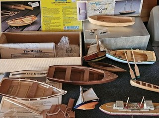 Vintage Wooden Boat Model Lot Some Complete & Parts Varieties