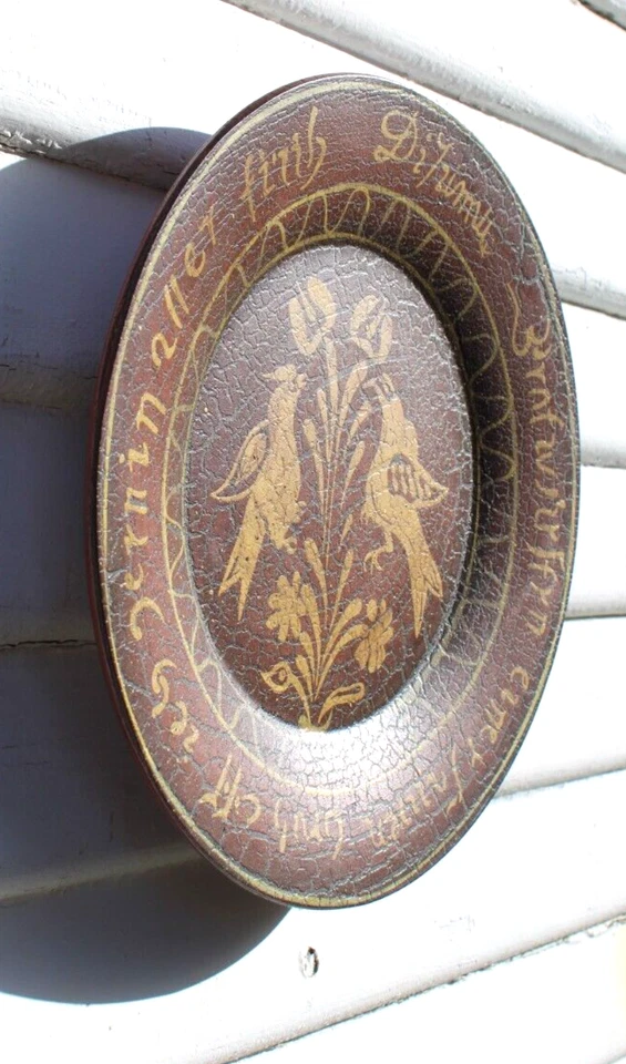 Primitive by Kathy Graybill FOLK ART BIRD PLATE Brown Gold Crackle Wall - Image 3 of 4