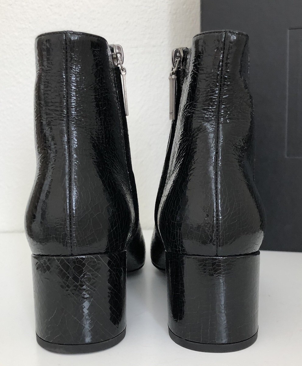 New Saint Laurent Loulou Cracked Black Leather Ankle Boots Shoes