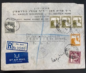 1947 Tel Aviv Palestine Stationery Airmail cover to Jemnice Czechoslovakia