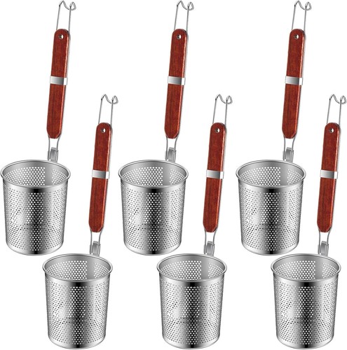 Compact Blanching Basket Set of 6 - Stainless Steel with Easy-Grip Wooden Handle - Picture 3 of 9