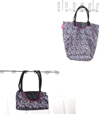 The Pampered Chef LG Tote Bag Pink Black & White Paisley Collapsible LG to small