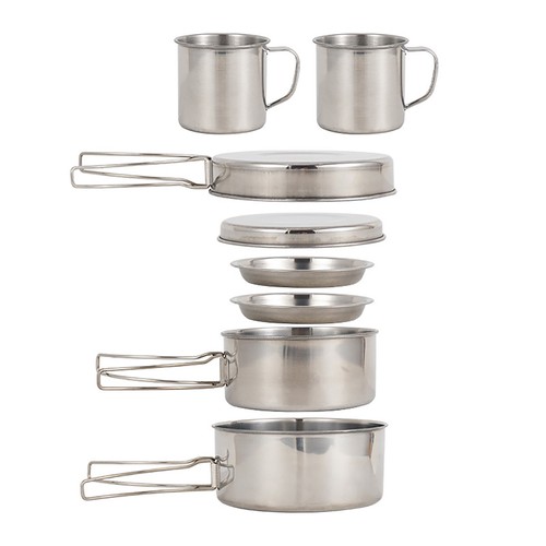 8pcs/Set Camping Cookware Mess Kit Stainless Steel Cooking Pot and Pan Set with - Picture 10 of 10