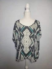 Pure Energy Womens Poncho Shirt Black White Geometric Print Hi-Low Plus Size 1X.