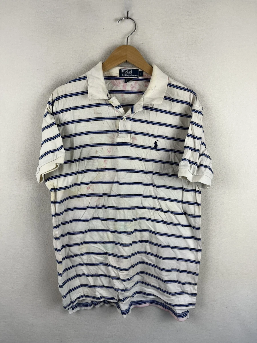 Vintage Polo Ralph Lauren Short Sleeve Polo Shirt Blue White Striped Large