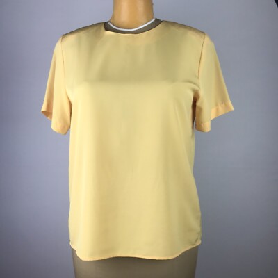 Notations Yellow Blouse Size Medium Short  Sleeves Shoulder Padded EUC