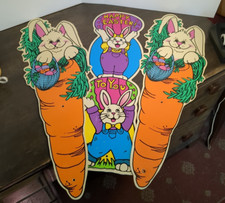 3    26" Vtg Tall Skinny Easter Bunny Spring Plastic Yard Stake Signs Outdoor
