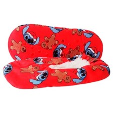 NWT LILO  STITCH CHRISTMAS WINTER WARM WOMEN'S RED SLIPPERS SOCKS WITH GRIPPERS