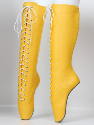 18cm High Heel Ballet Shoes Tie Fetish Heelless Heels Yellow Knee High Boots