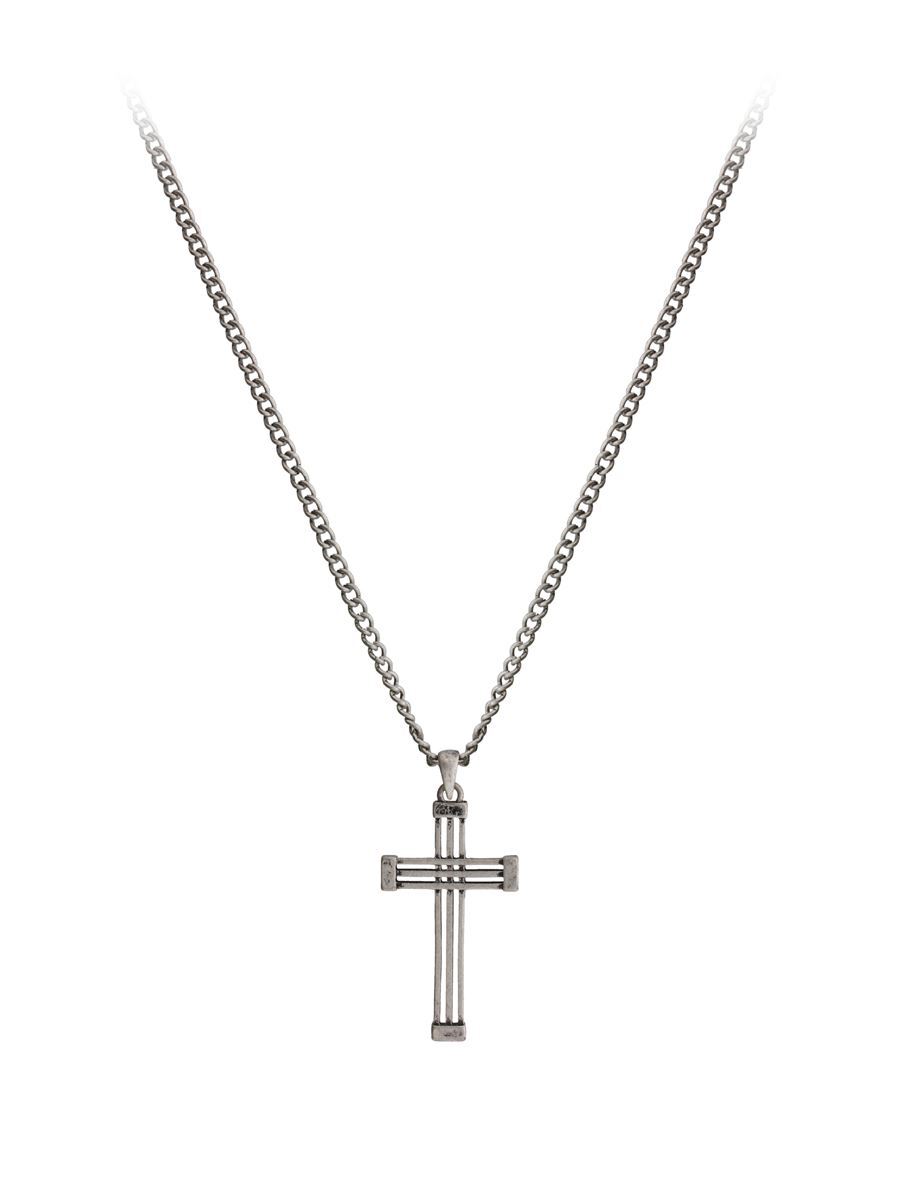 Fad Treasures Necklace Burnished Open Cross Silver