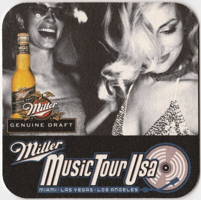 Miller Genuine Draft Miller Music Tour USA  Beer Coaster MGD